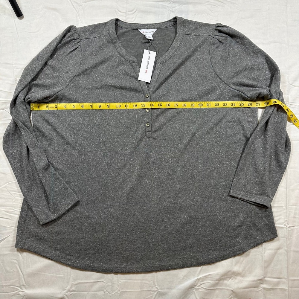 Liz‎ Claiborne Womens 2X Smoke Heather Metallic Henley Long Sleeve Top NWT - Picture 6 of 6